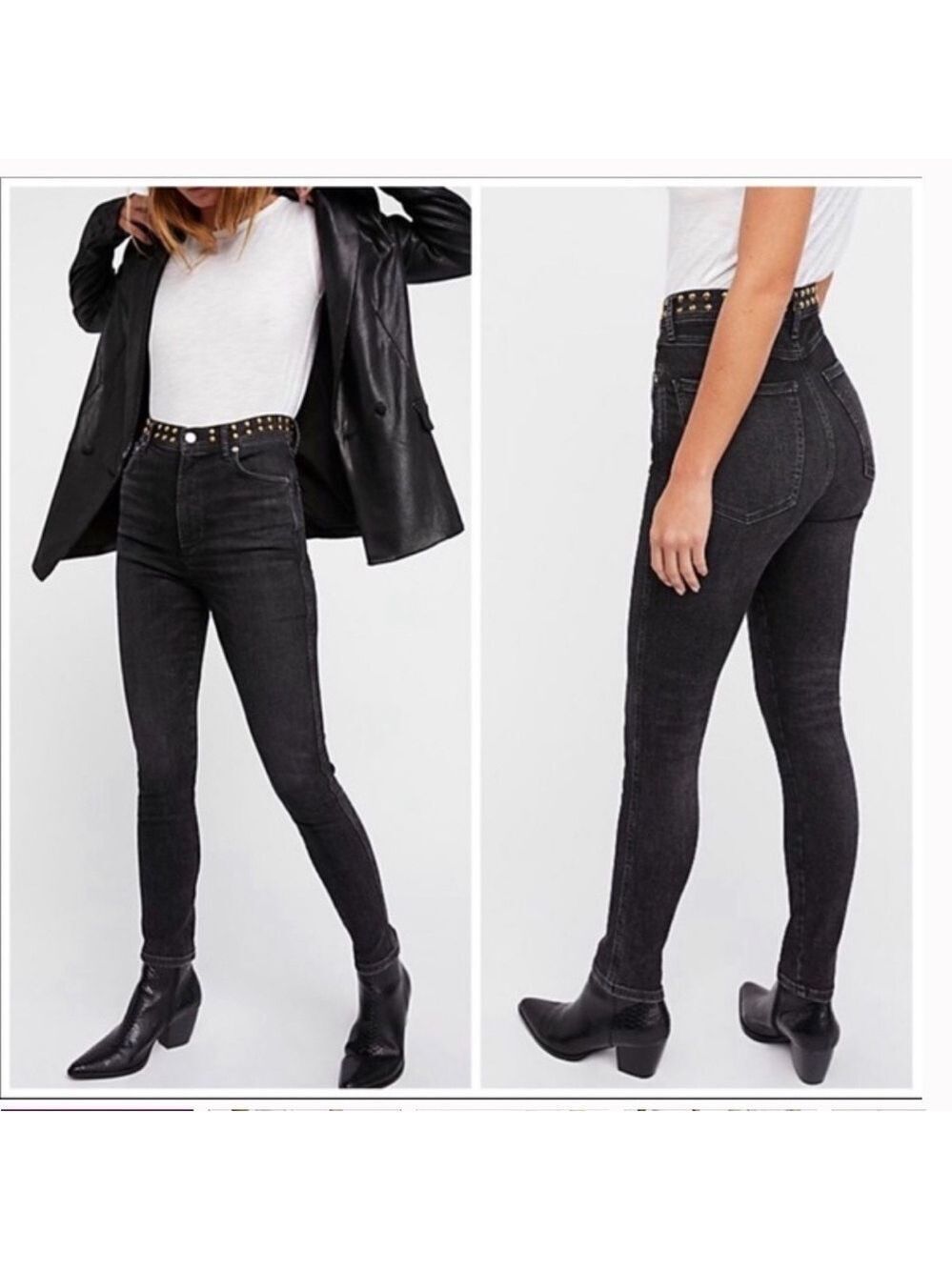 Agolde Roxanne High Rise Washed Black Studded Skinny Jeans 27